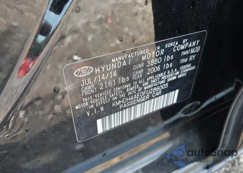 2015 Hyundai Elantra Limited from USA, damaged, VIN KMHDH4AE0FU286005